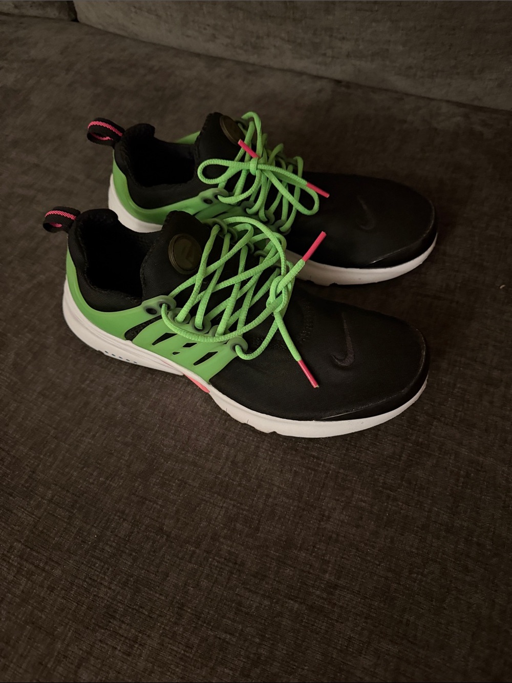 Nike Kids Black Sneakers with Neon Green and Pink Accents